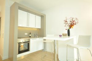 Helle modern eingerichtete Küche in Wohnung auf Zeit München Ost